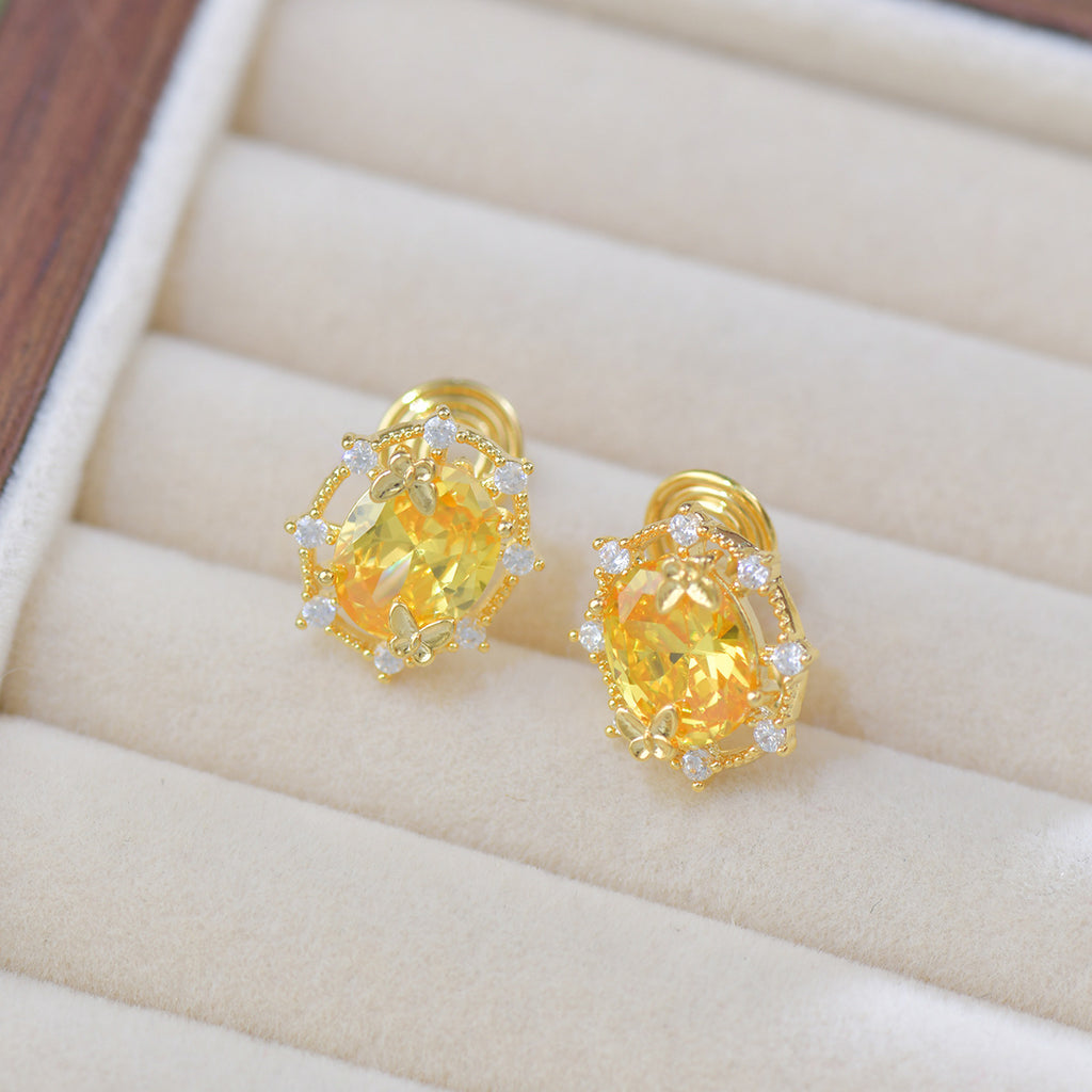 Yellow zircon exquisite butterfly French light luxury copper alloy set