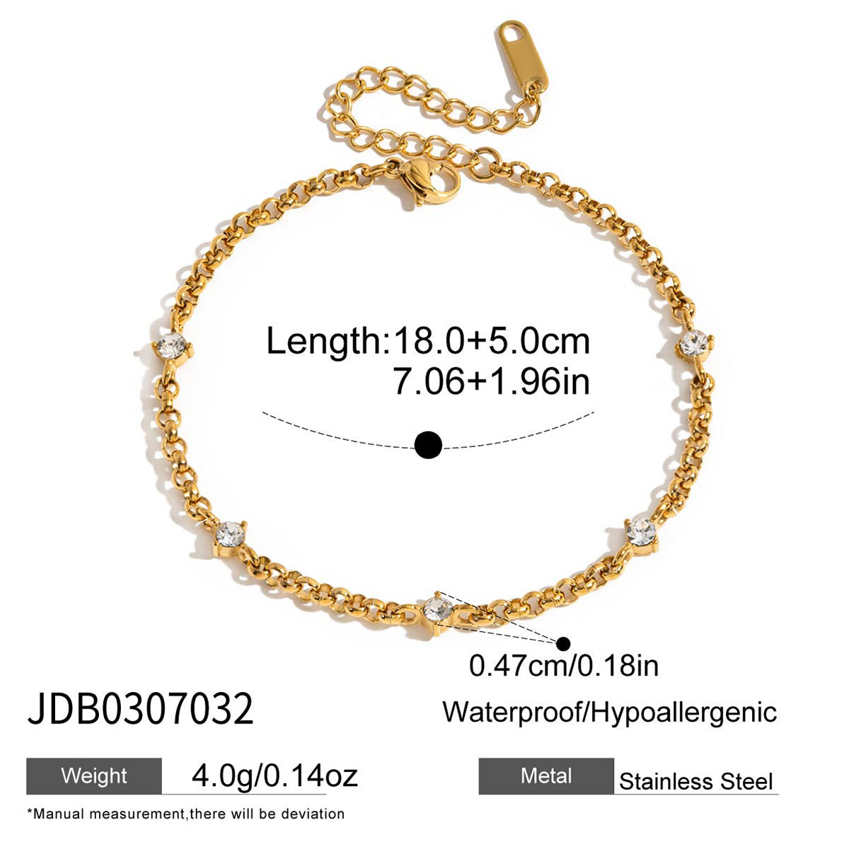 High-quality stainless steel zircon bracelet that won't fade.