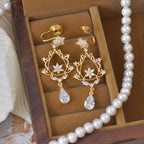 Vintage Baroque retro court style zirconium copper alloy stud earrings