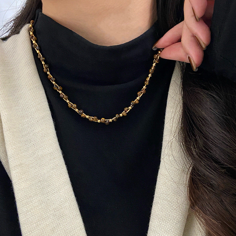 Maillard Vintage Tiger Eye Star Moon Bead Tassel Copper Alloy Necklace