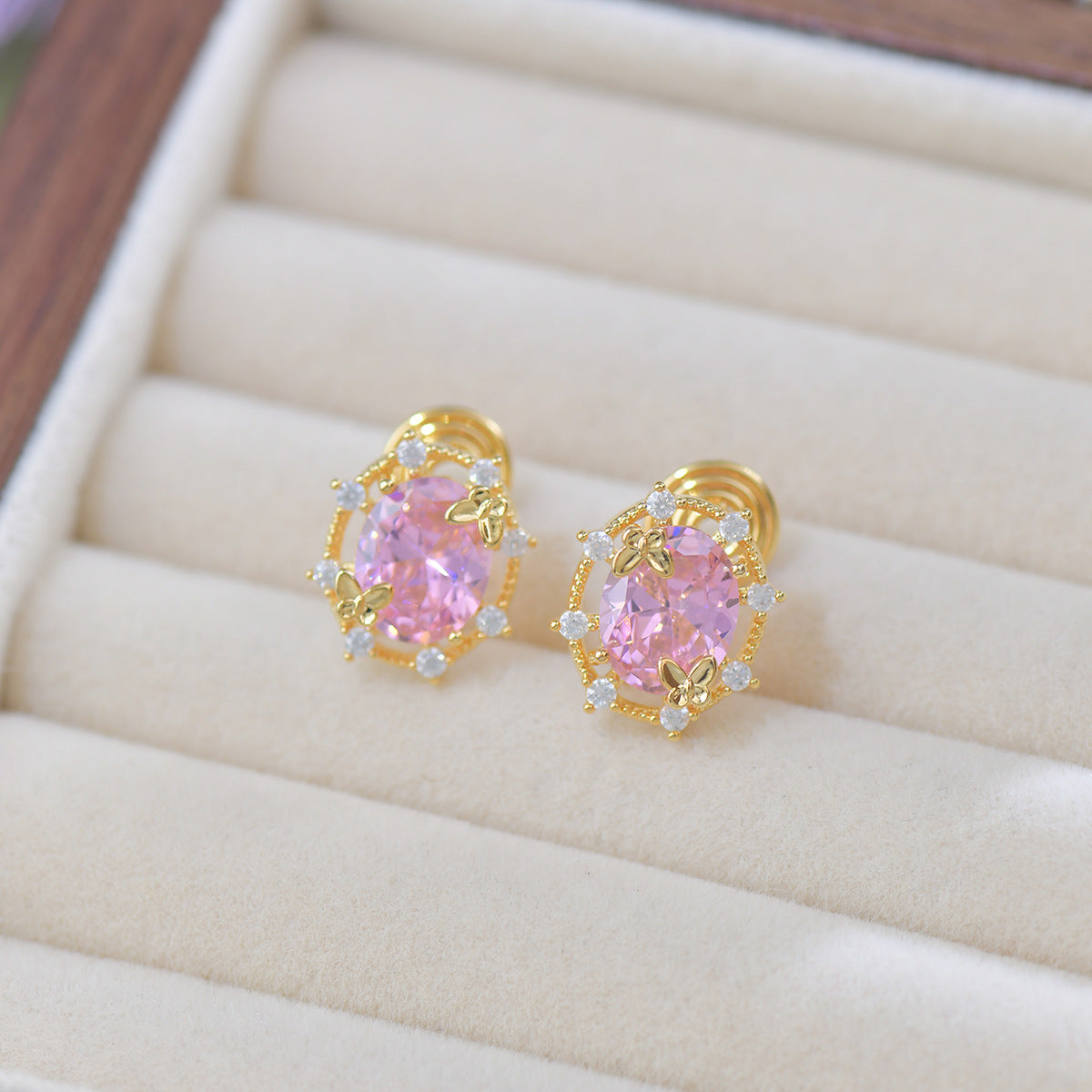 Pink Zircon Exquisite Butterfly French Luxury Copper Alloy Set