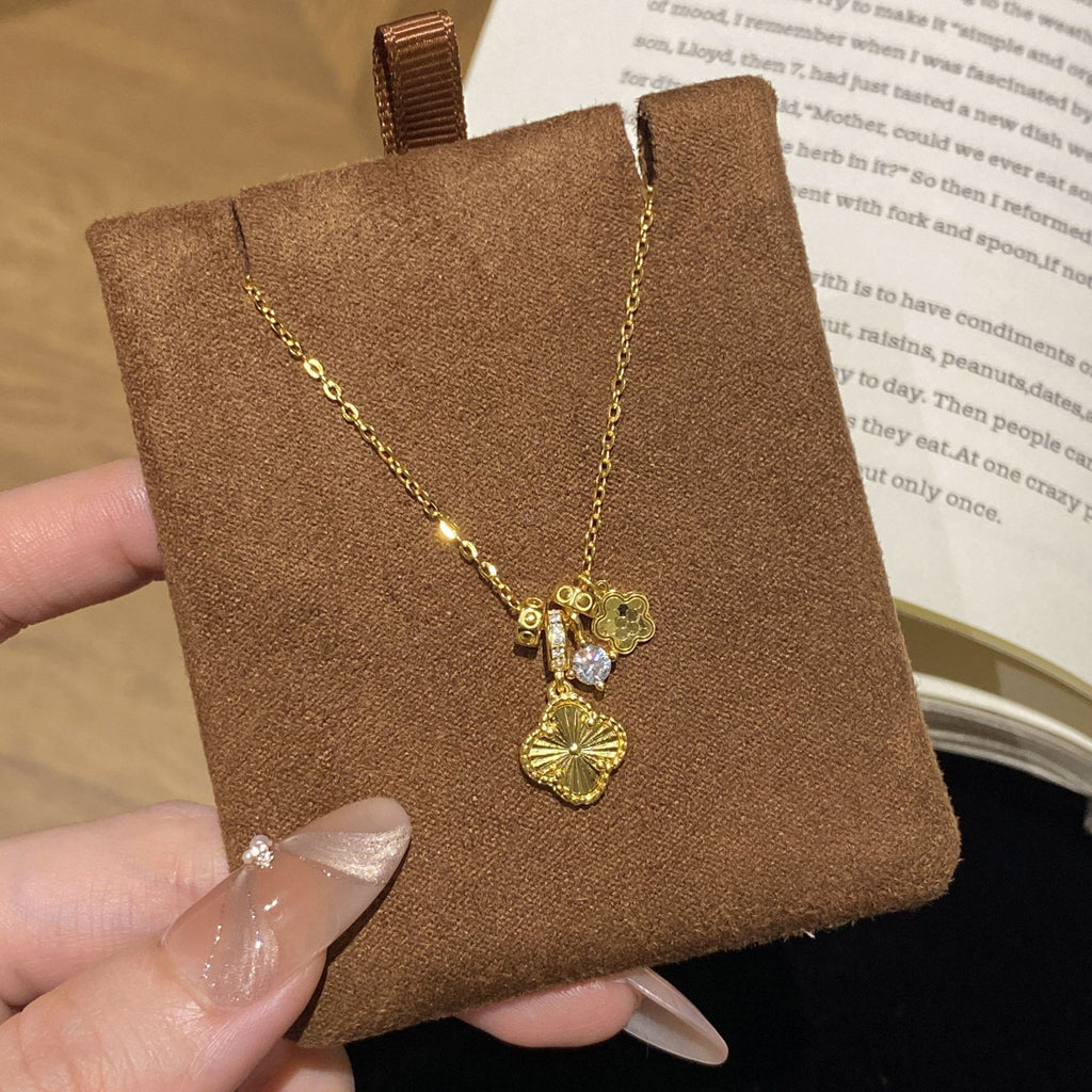 925 Sterling Silver Laser-Engraved Four-Leaf Clover Zirconia Necklace