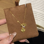 925 Sterling Silver Laser-Engraved Four-Leaf Clover Zirconia Necklace