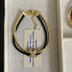 Double-layer leather cord X-letter copper alloy bracelet