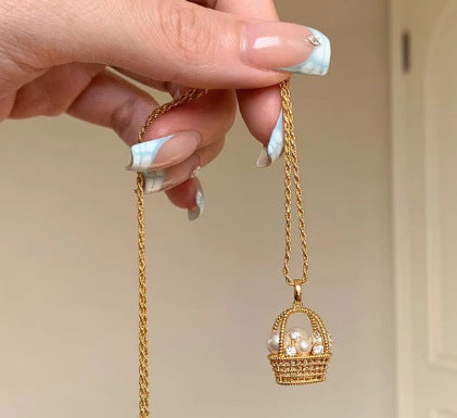 Pearl Flower Basket Micro-set Diamond Copper Alloy Necklace