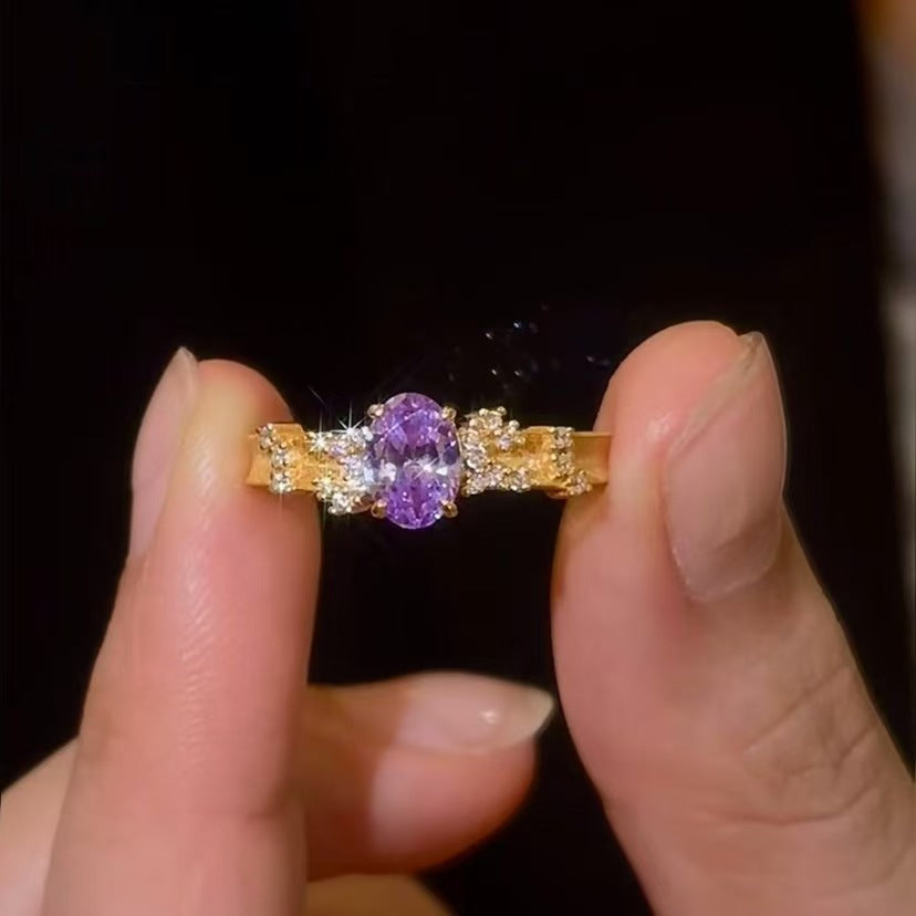 Starry Sky Diamond Pigeon Egg Copper Alloy Ring