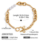 18k gold pearl stacked stainless steel bracelet