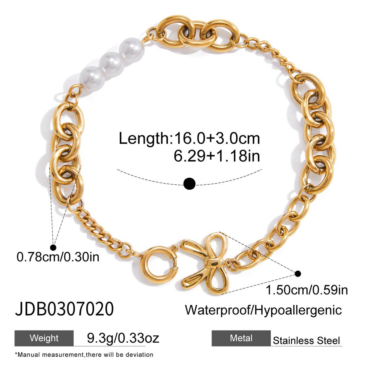 18k gold pearl stacked stainless steel bracelet