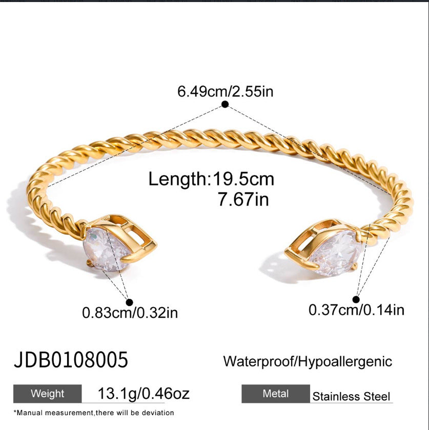 Zircon colorfast 18k gold stainless steel bracelet