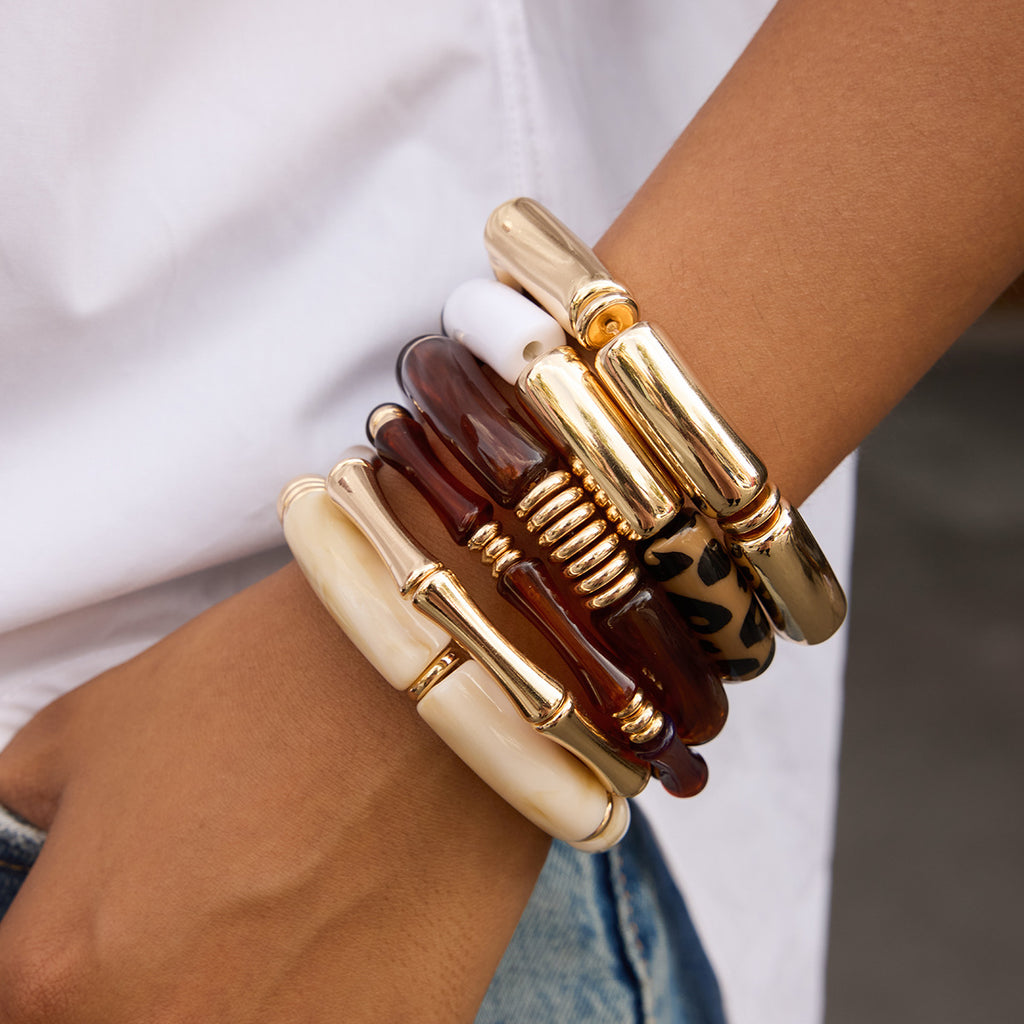 Maillard Acrylic Bamboo UV-plated Gold Resin Bracelet