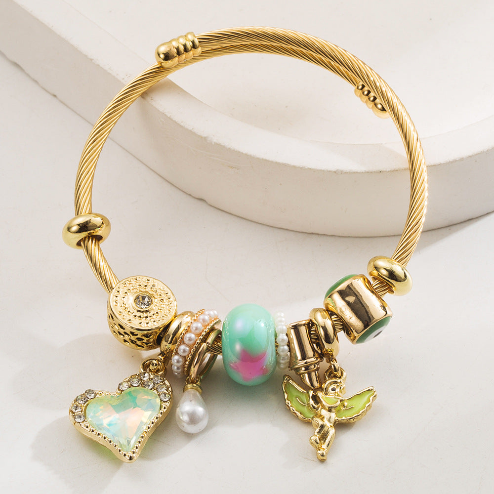 Vintage Heart Angel Stainless Steel Bracelet