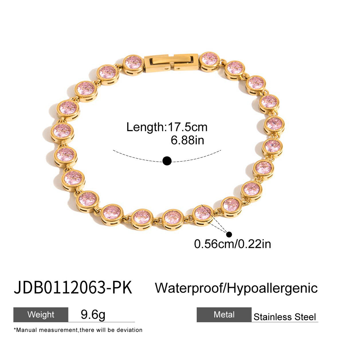 Pink diamond heart-shaped zircon stainless steel bracelet