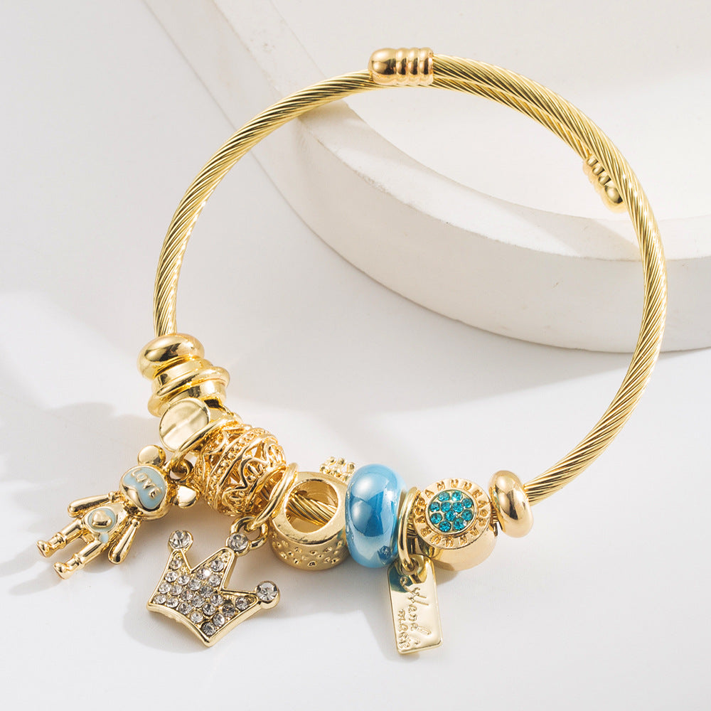 Vintage Little Bear Crown Stainless Steel Bracelet