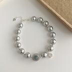 925 Sterling Silver Imitation Pearl Starry Sky Sapphire Handmade Bracelet