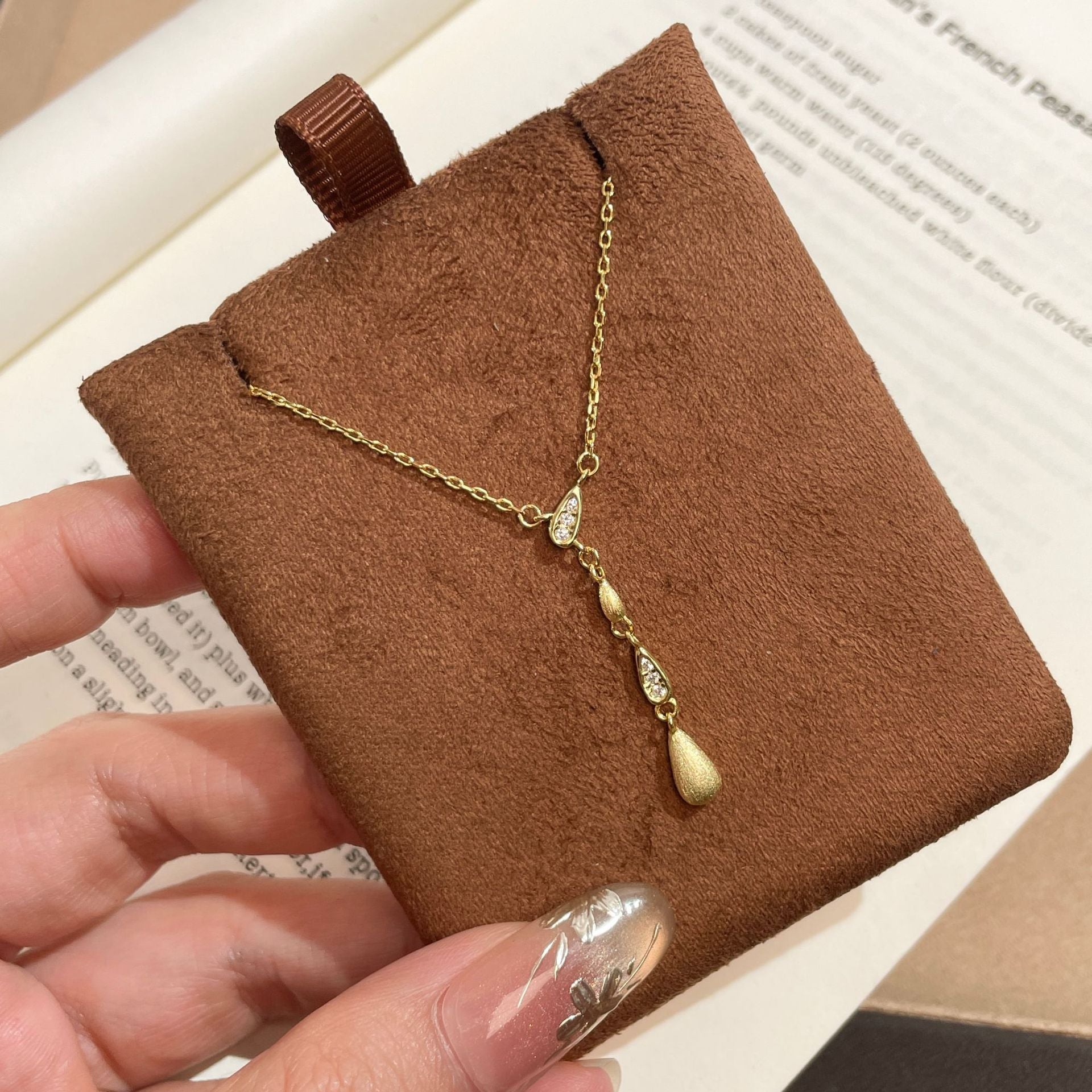 999 Sterling Silver Brushed Diamond Teardrop Necklace