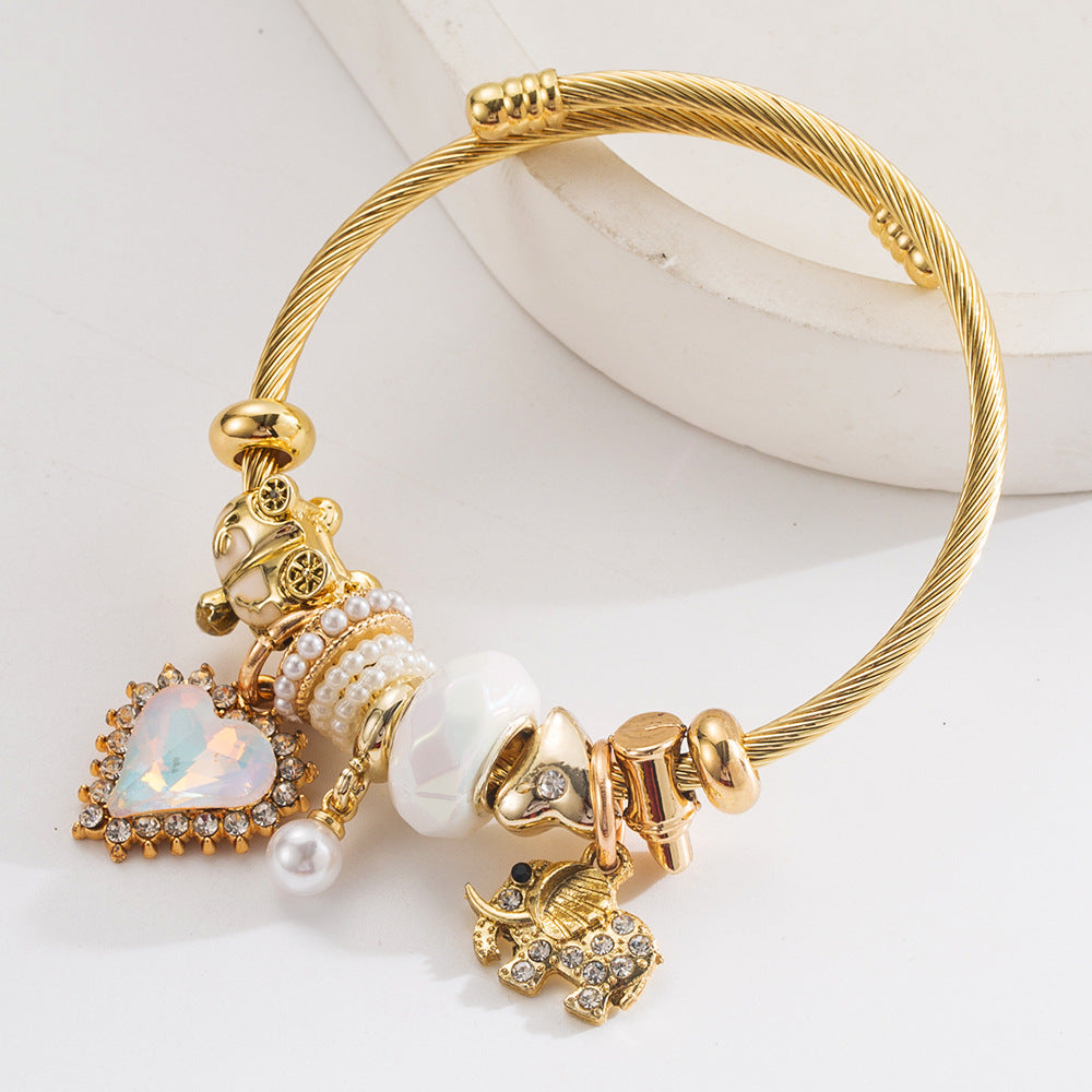 Vintage Elephant Heart Stainless Steel Bracelet