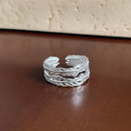 925 Sterling Silver Heavy-Duty Feather Stacked Seaweed Agate Ring