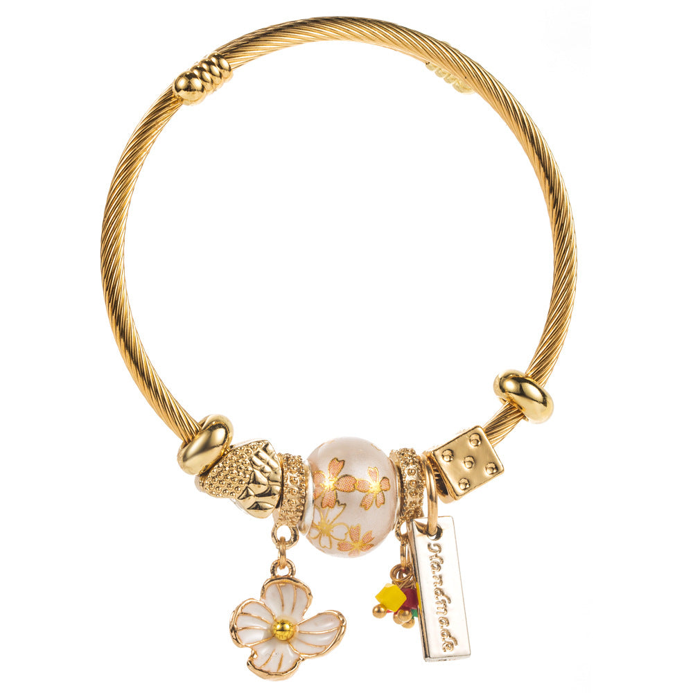 Vintage Oil Drop Flower Stainless Steel Bracelet