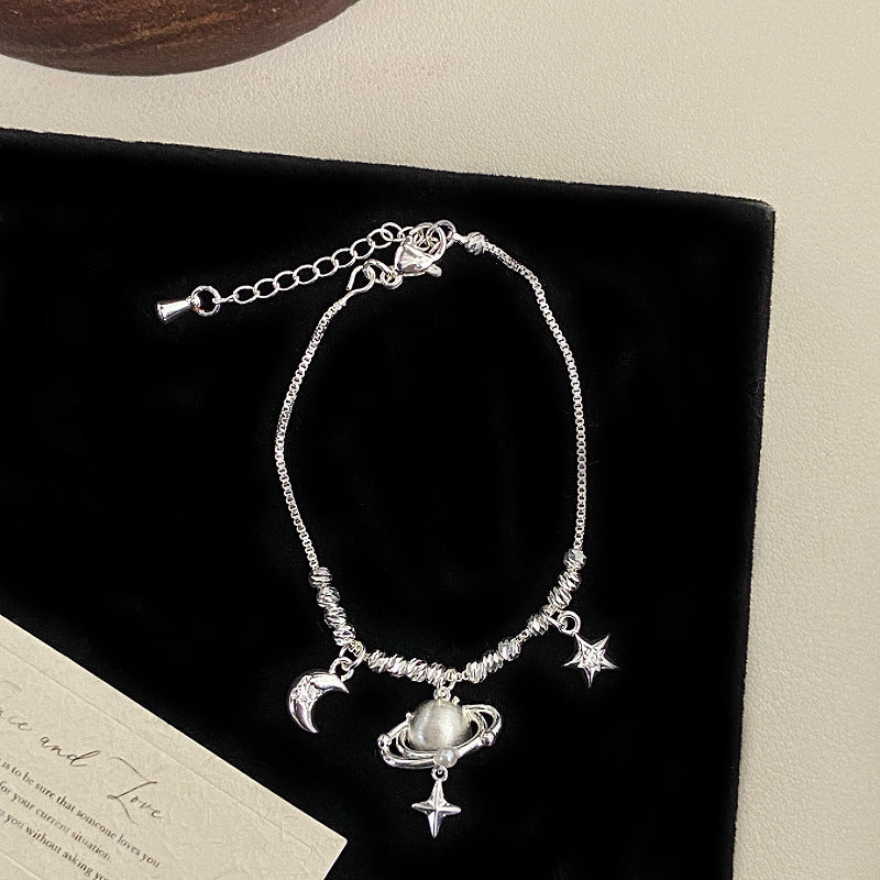 Brushed Planet Pendant Beaded Copper Alloy Necklace