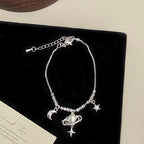 Brushed Planet Pendant Beaded Copper Alloy Necklace