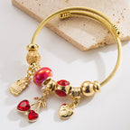 Vintage Gold Crystal Beaded Stainless Steel Bracelet