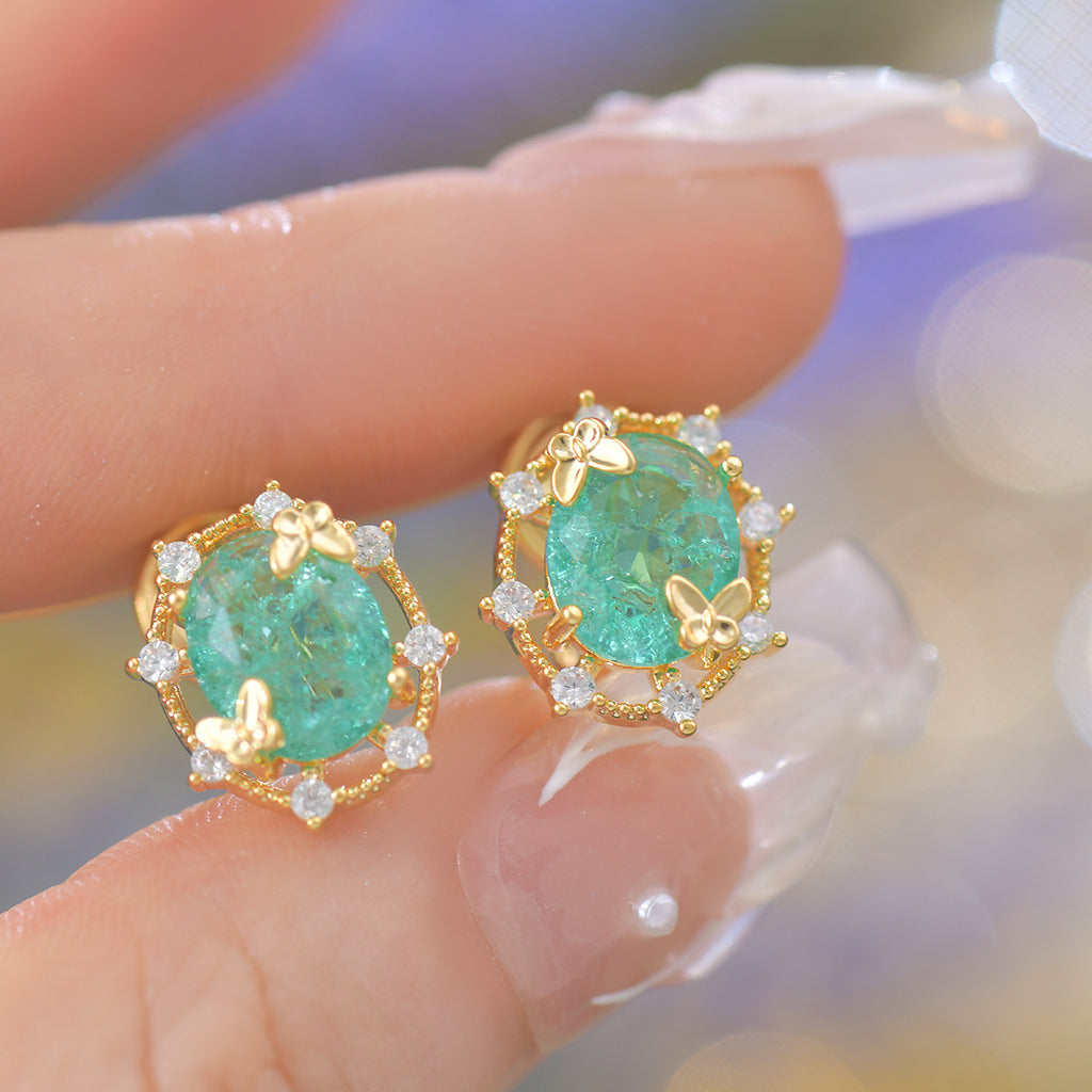 Ice Flower Zircon Lake Blue Butterfly French Copper Alloy Set