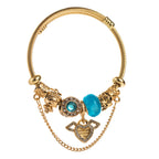 Vintage beaded heart-shaped diamond-encrusted stainless steel bracelet