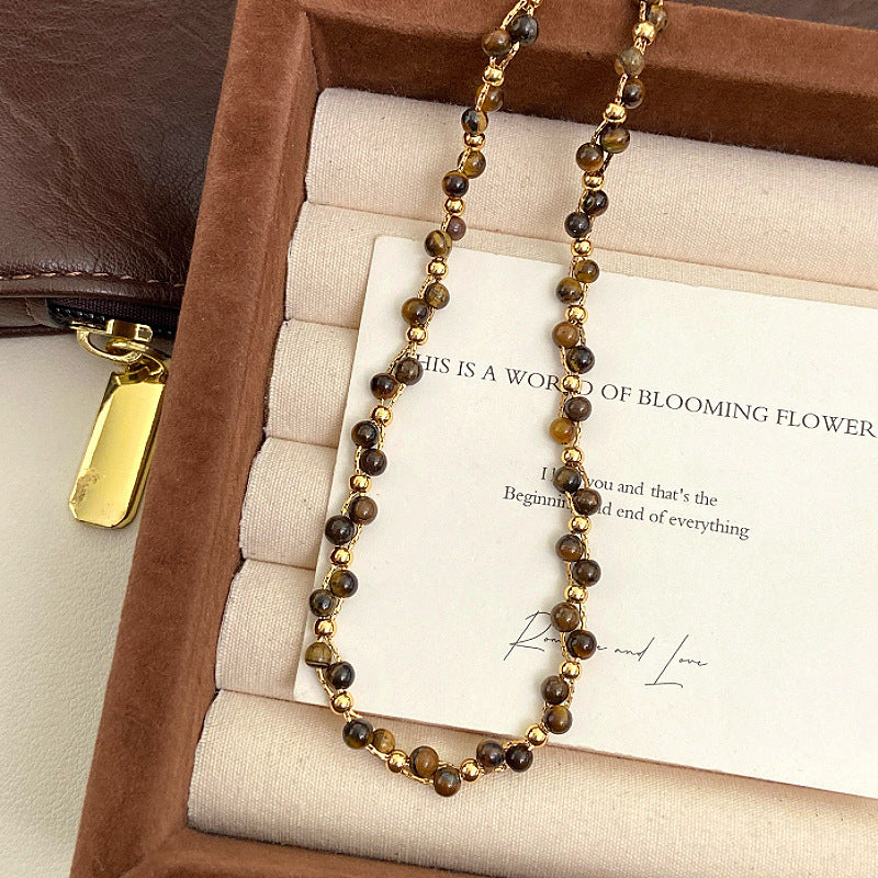 Maillard Vintage Tiger Eye Star Moon Bead Tassel Copper Alloy Necklace