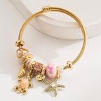 Vintage Beach Vacation Style Diamond-Studded Stainless Steel Bracelet