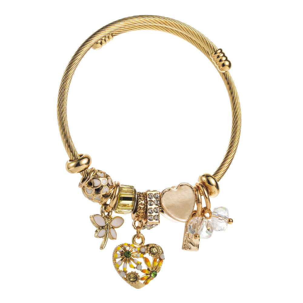 Vintage Heart with Diamonds Stainless Steel Bracelet