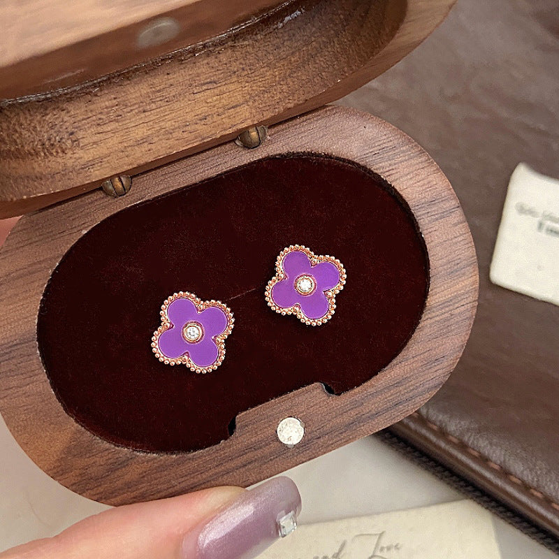 Purple full diamond four-leaf clover rose gold copper alloy bracelet