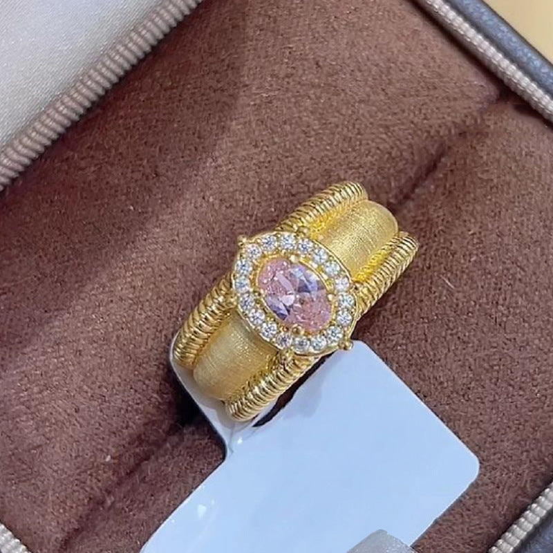 Sparkling diamond wide beaded brushed pigeon egg copper alloy ring