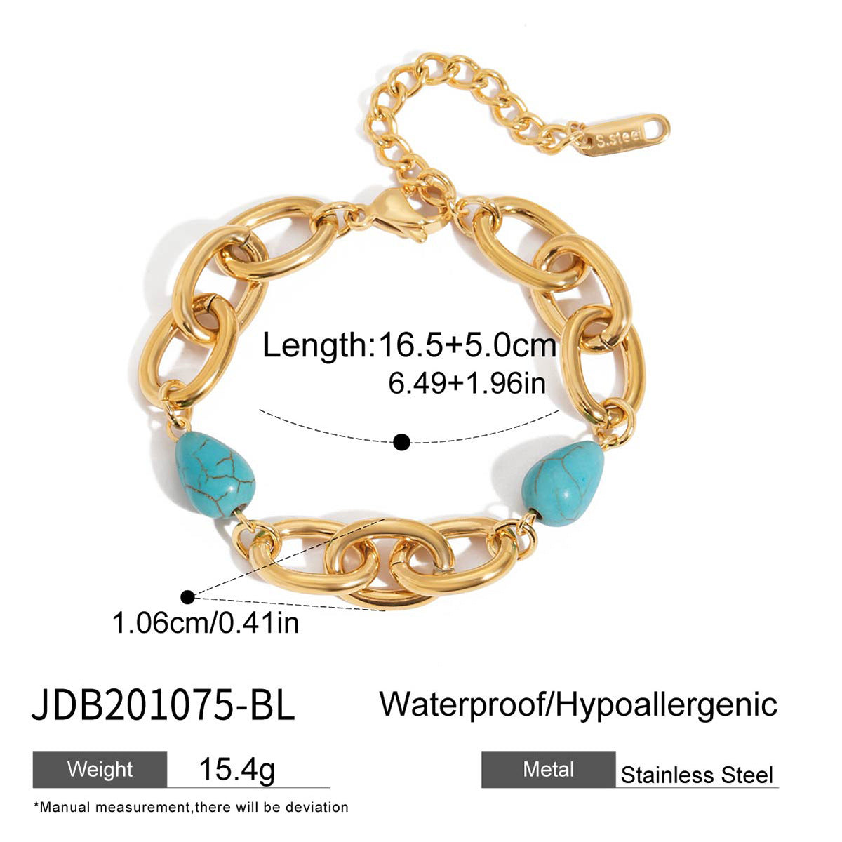 Luxury Stainless Steel Turquoise Bracelet