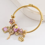 Vintage Key Crown Heart Stainless Steel Bracelet