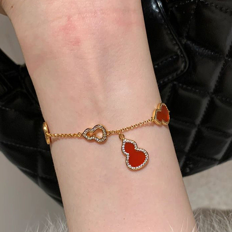 Fortune and Prosperity Red Agate White Mother-of-Pearl Gourd Bracelet