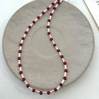 925 Sterling Silver Bamboo-Shaped Red Agate Beaded Necklace and Bracelet