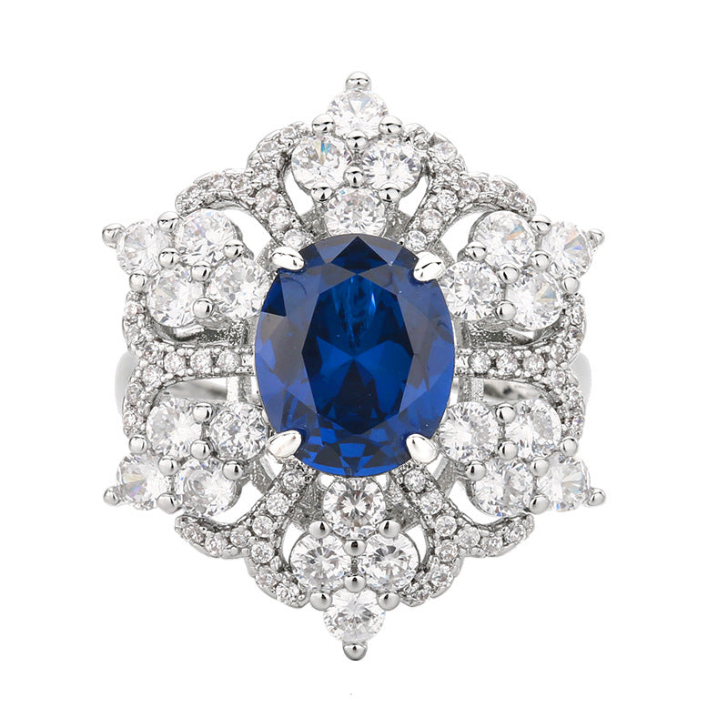 Blue spinel snowflake diamond copper alloy set