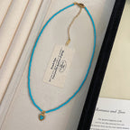 Turquoise freshwater pearl zircon heart-shaped copper alloy pendant