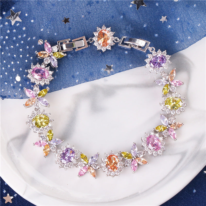 Rainbow Zircon Flower Copper Alloy Bracelet