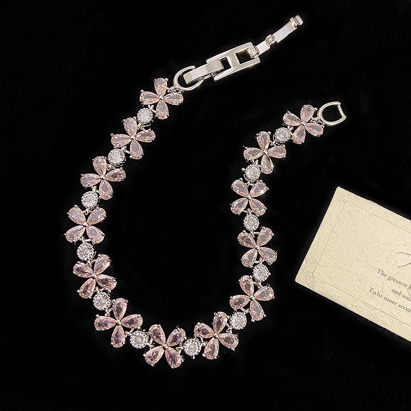 Pink zircon butterfly flower copper alloy bracelet