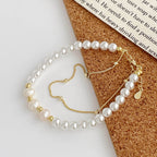 925 Sterling Silver Double-Layer Round Imitation Pearl Labradorite Bracelet