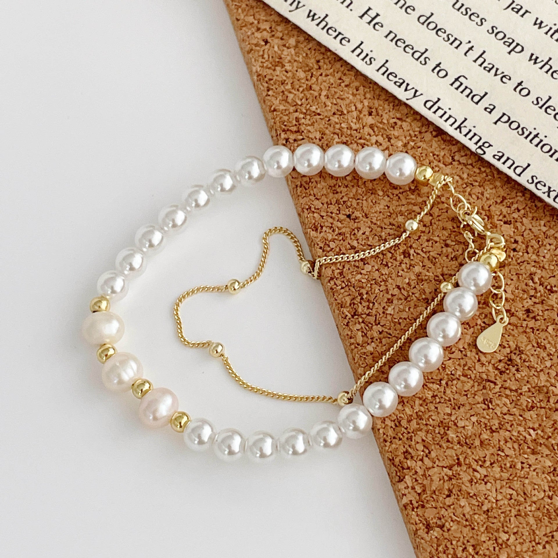 925 Sterling Silver Double-Layer Round Imitation Pearl Labradorite Bracelet