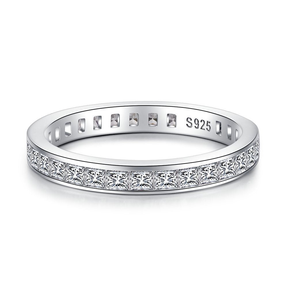 925 Sterling Silver High Carbon Diamond Full Diamond Stackable Ring