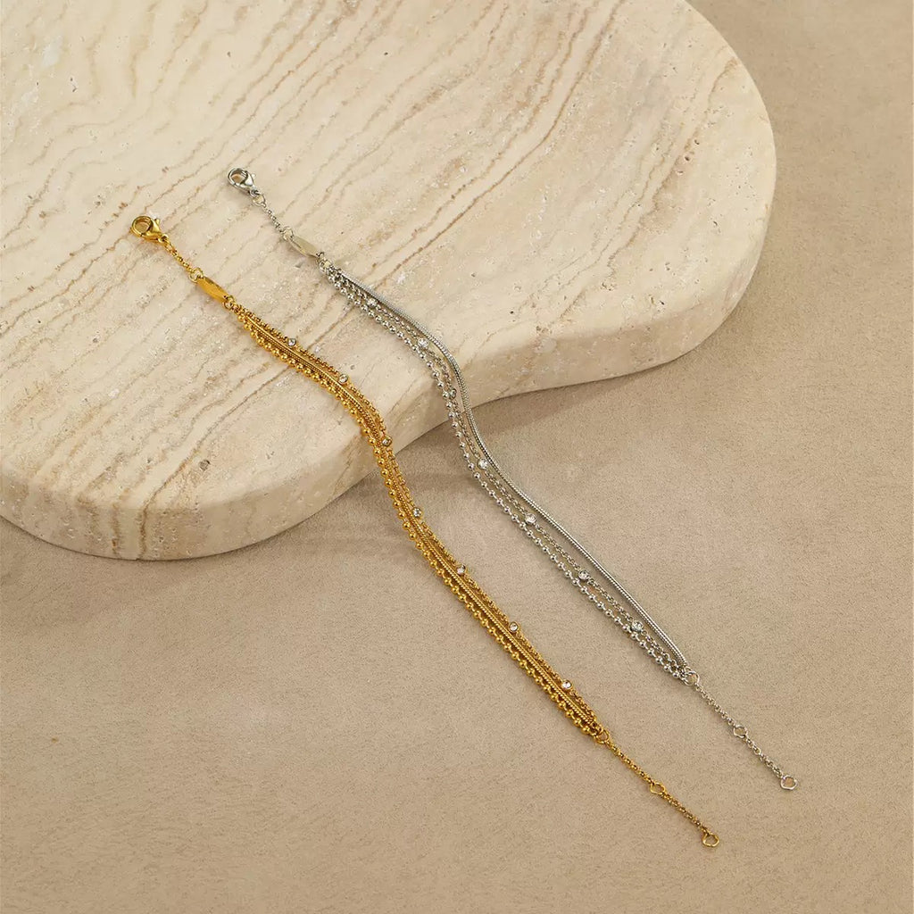 High-end multi-layered stainless steel stacked zircon bracelet