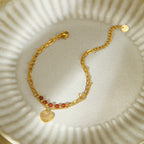 Red natural stone heart-shaped stainless steel bracelet