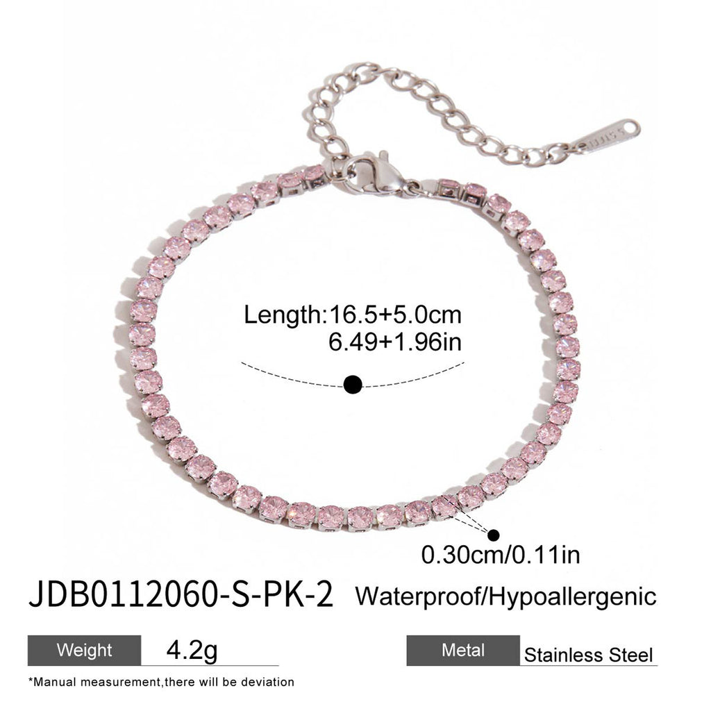 Pink diamond heart-shaped zircon stainless steel bracelet
