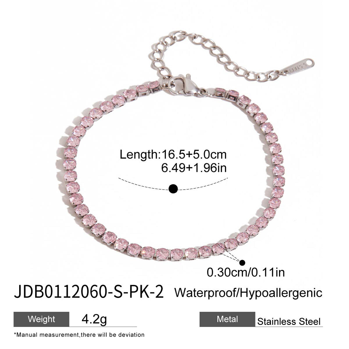 Pink diamond heart-shaped zircon stainless steel bracelet