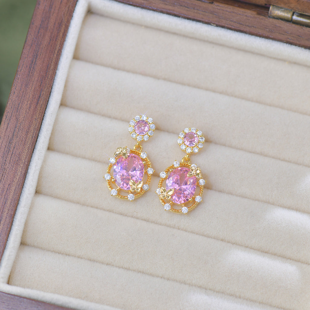 Pink Zircon Exquisite Butterfly French Luxury Copper Alloy Set