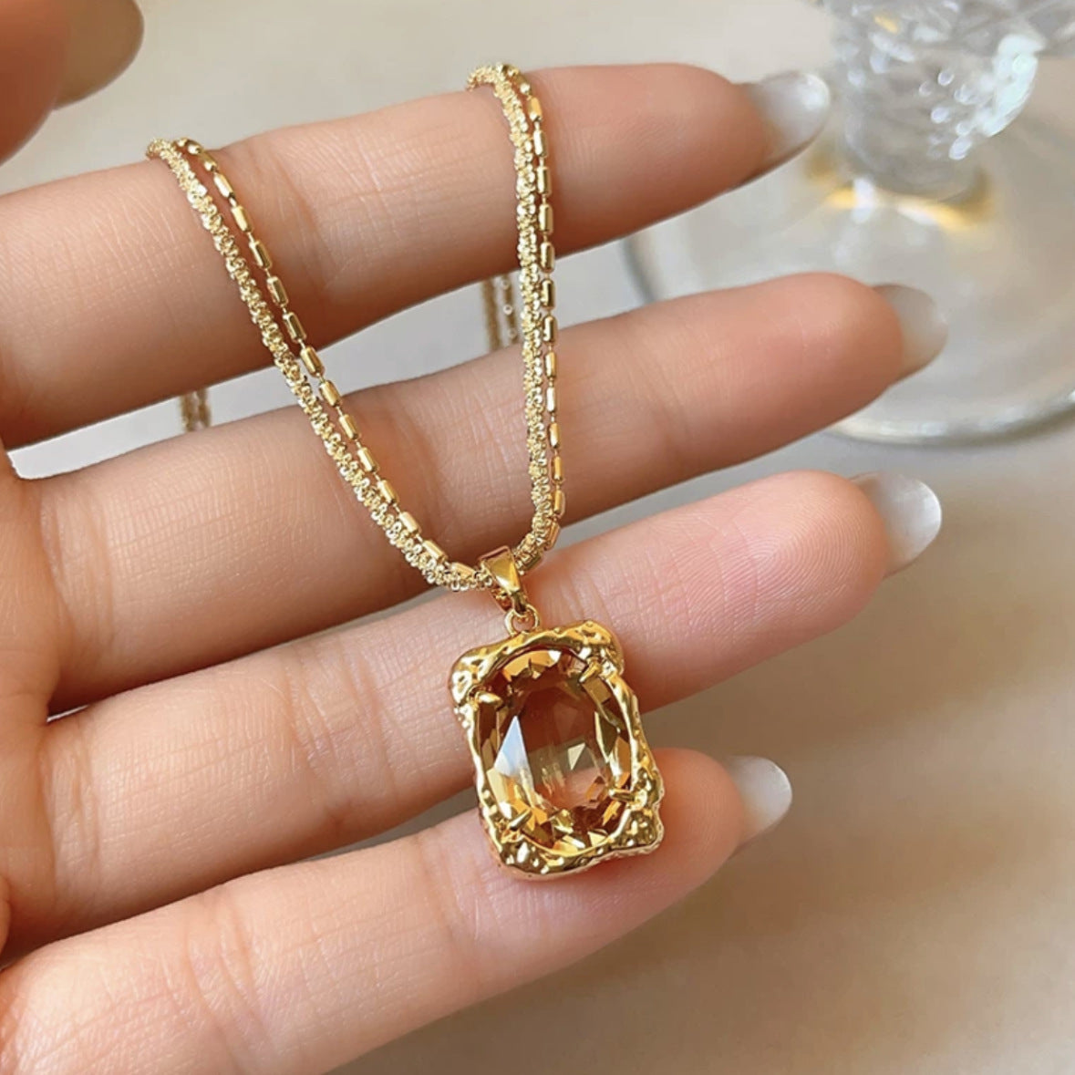 Maillard Double Crystal Pendant Copper Alloy Necklace