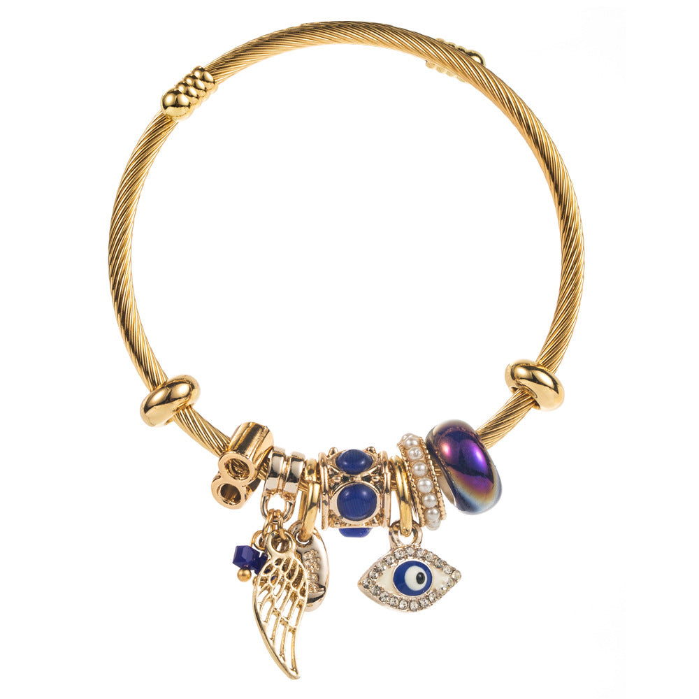 Vintage Glass Evil Eye Stainless Steel Bracelet